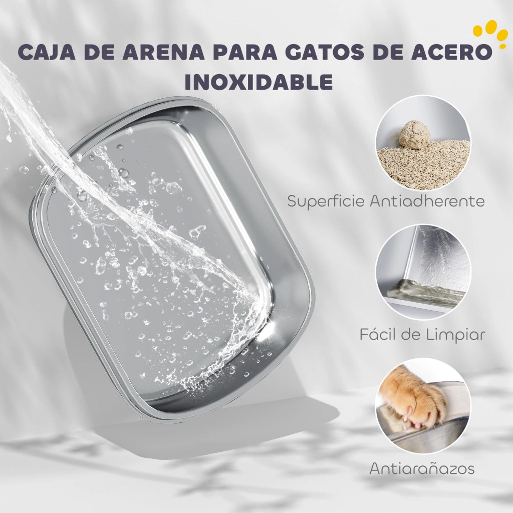 Arenero per Gatti in Acciaio Inox XL con Coperchio ¨C Zephmum ¨C 80x50x40cm Bianco