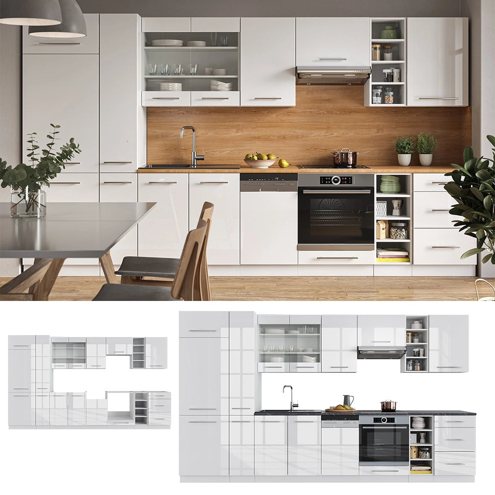 Cucina componibile Fame-Line Bianco lucido/Bianco 355 cm senza piano di lavoro Vicco