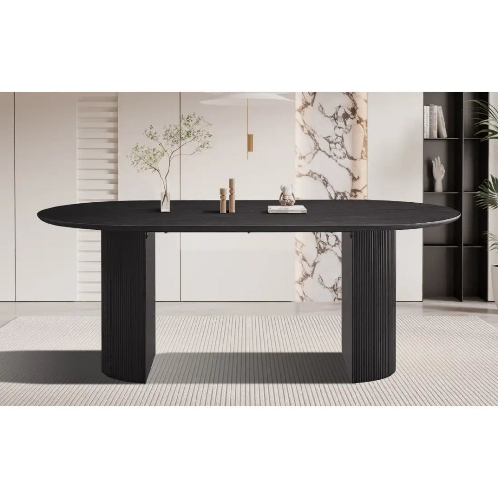 Tavolo da pranzo ovale VAGOS effetto legno marrone scuro lunghezza 200cm, ideale per una sala da pranzo accogliente