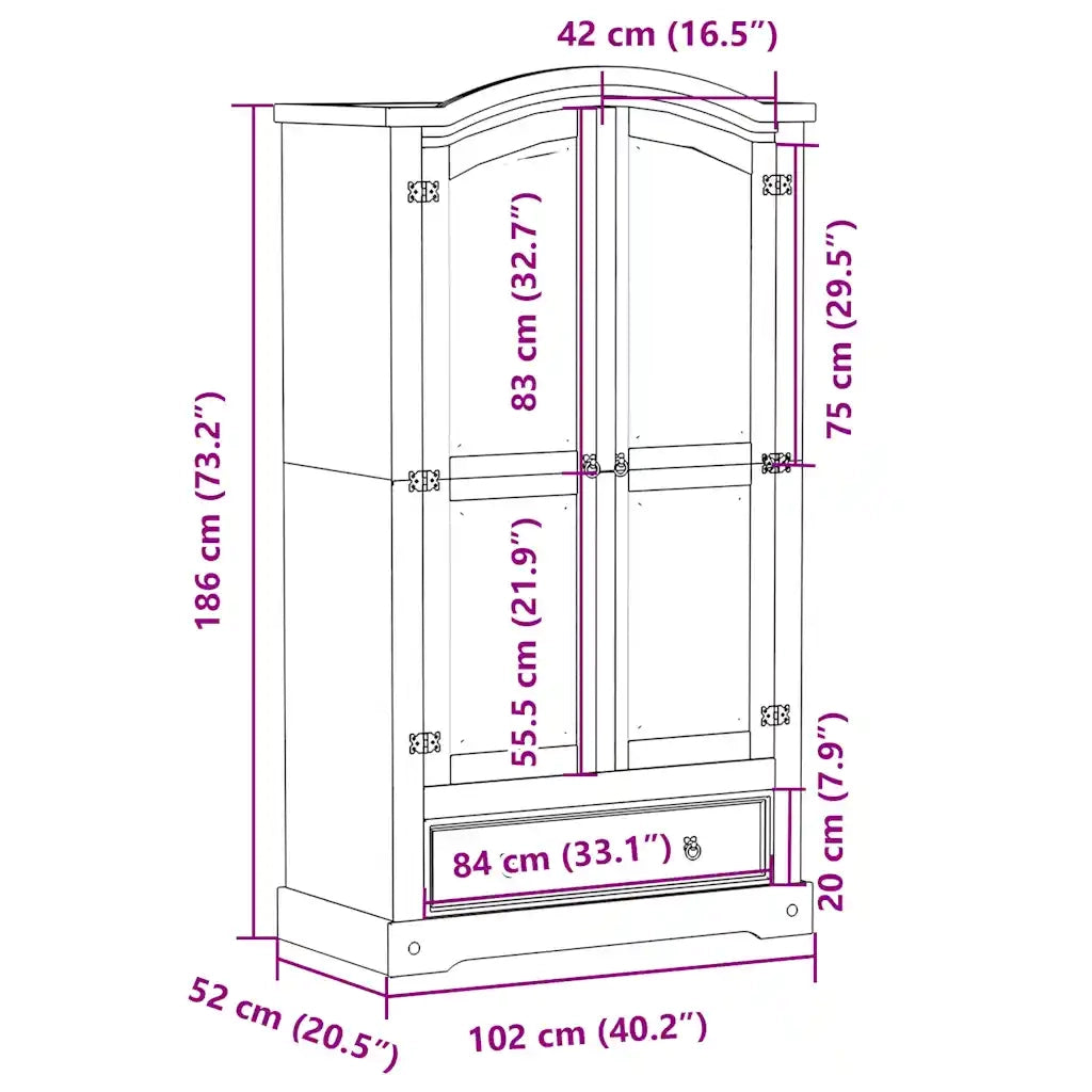 vidaXL Armadio Corona Bianco 102x52x186 cm in Legno Massello di Pino