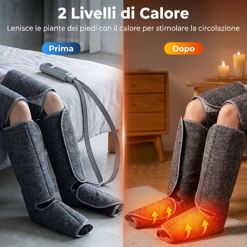 Massaggiatore Gambe a Compressione d'Aria 77x96x12 cm con 3 Modalità 3 Intensità 2 Livelli Calore Grigio