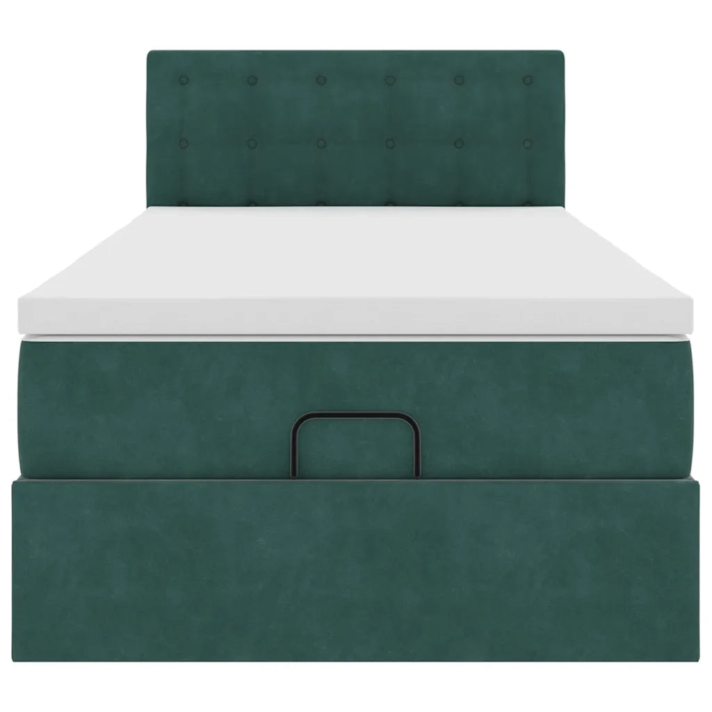 Pouf Letto con Materasso e LED Verde Scuro 90x200cm in Velluto 3312743