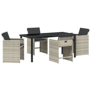 Set da Pranzo per Giardino 5 pz | Set Salotto da Giardino Grigio chiaro polyrattan