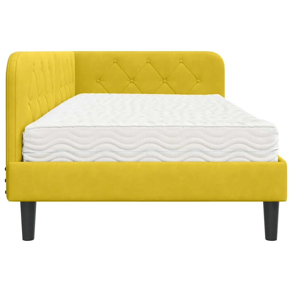 Cornice del letto ad angolo Giallo 100 x 200 cm Velluto