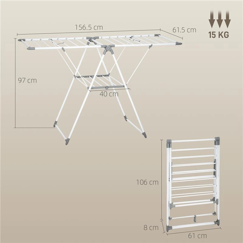 STENDIBIANCHERIA A 2 LIVELLI REGOLABILE SU 4 ALTEZZE, IN METALLO E PLASTICA, 156.5X61.5X97 CM, BIANCO