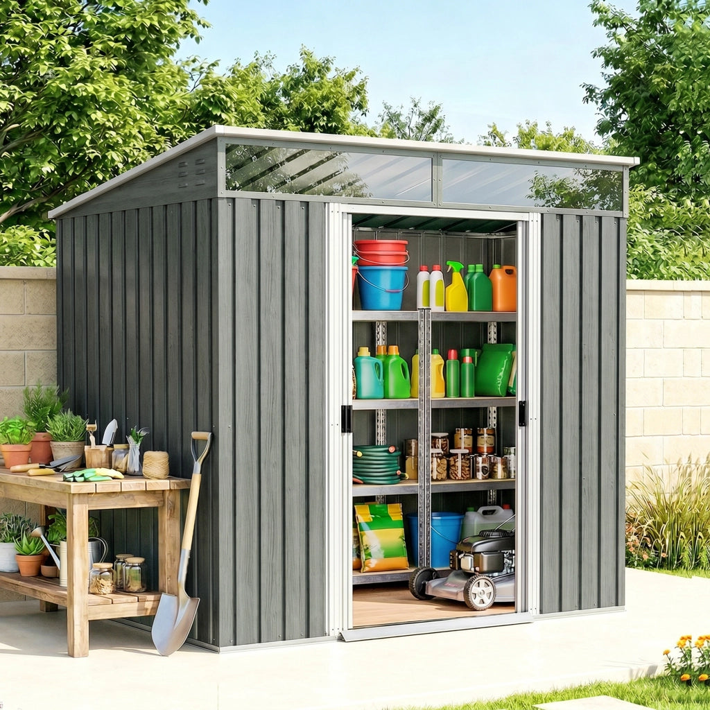 Casetta da Giardino ¨C zephmum ¨C Grigio Chiaro Acciaio 195x122x181.5 cm
