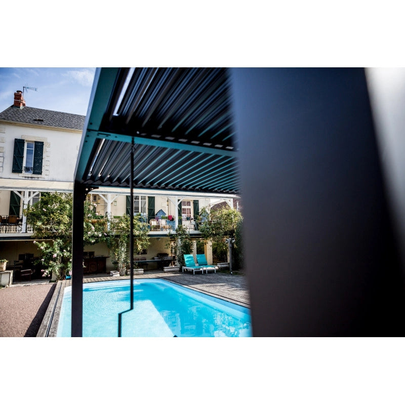 Pergola bioclimatica da giardino in alluminio 360x300 cm – tettoia con lamelle orientabili manuali 90° – grigio antracite – PER3630BI Foresta