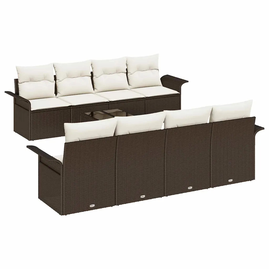 Set Divano da Giardino 9 pcs Marrone e Crema 55 x 55 x 37 cm 3353957