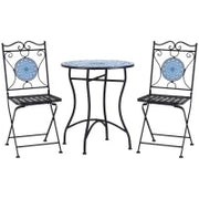 Set da Giardino 3 Pezzi, Tavolino e 2 Sedie Pieghevoli con Mosaico, Blu
