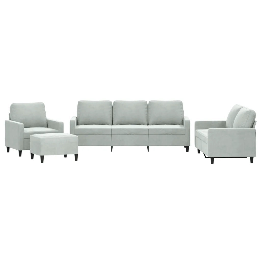 Set di Divani 4 pz con Cuscini Grigio Chiaro in Velluto