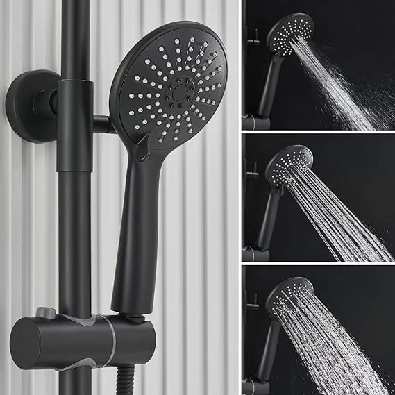 AICA Colonna doccia idromassaggio con doccetta a 3 getti, miscelatore doccia termostatico con rubinetto rotondo, nero