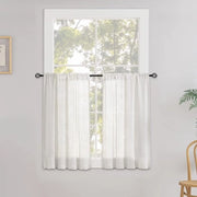 Vetrata in lino, semitrasparente, tenda a stecche, tenda per finestra, tenda per cucina, tenda per soggiorno, tenda per sala da pranzo, set da 2, 90 x 45 cm (b x h), bianco sporco