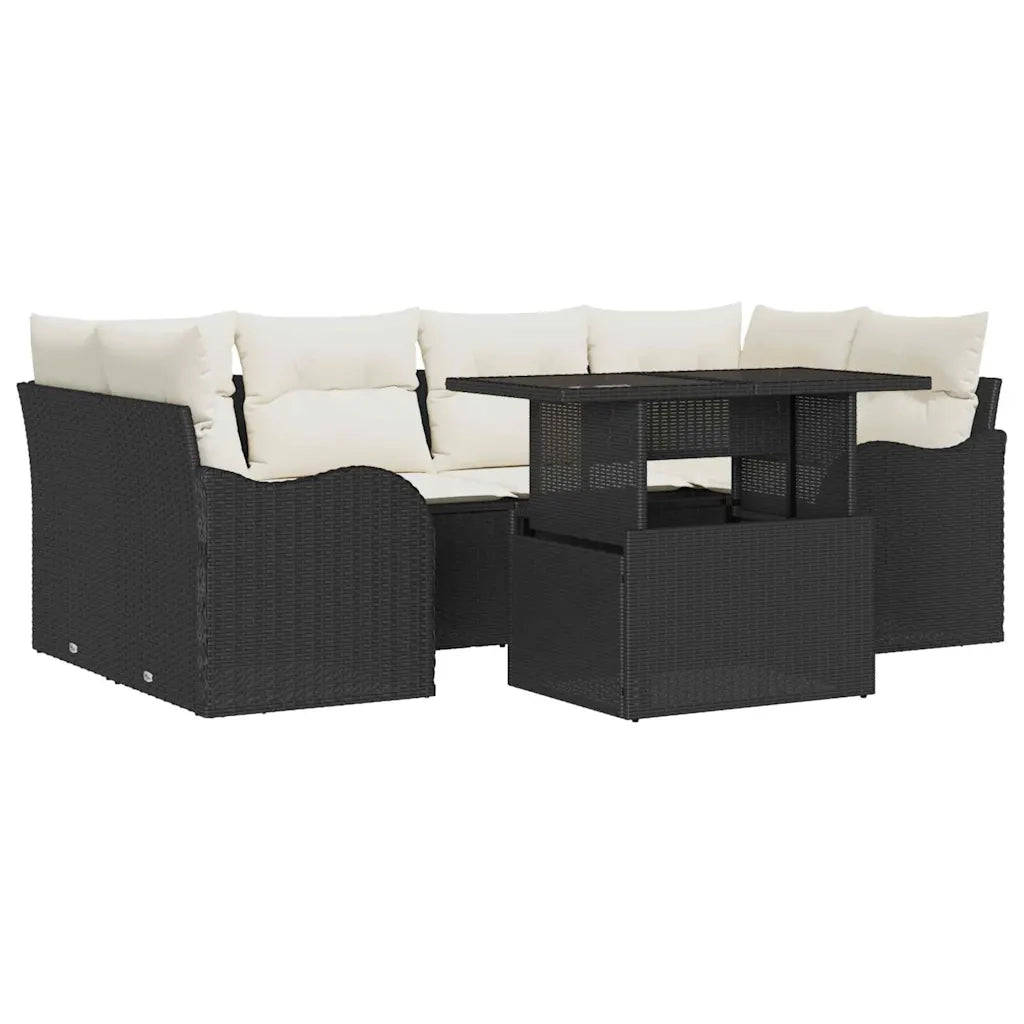 Set Divano da Giardino con cuscino 7 pcs Nero Poly Rattan 3348393