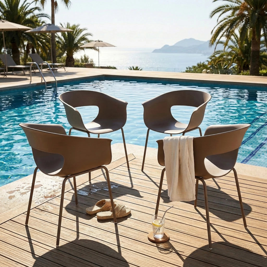 Serie di sedie da giardino con 4 sedie ergonomiche ritagliate braccioli caffè resistente alla ruggine