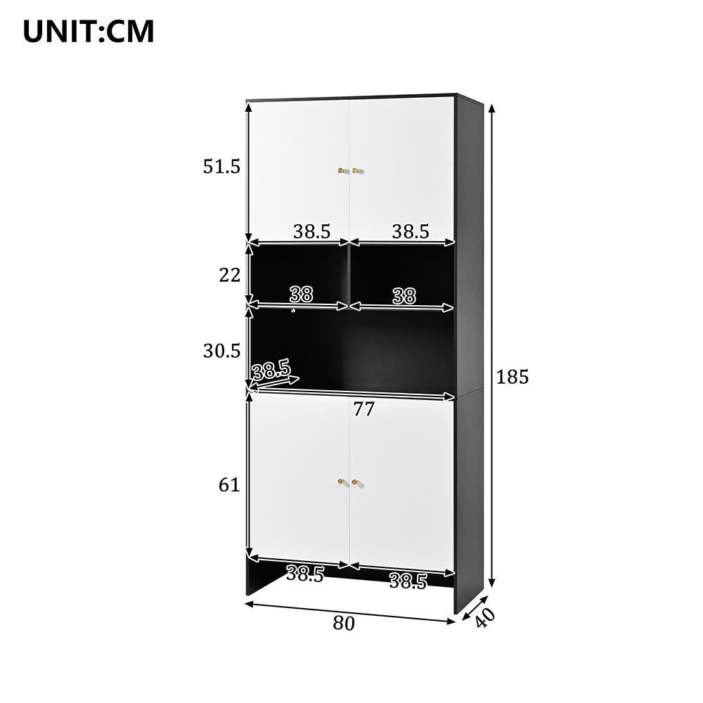 Armadio multifunzionale - Xylo - 80x40x185cm - Bicolore nero e bianco - 4 porte 3 scomparti