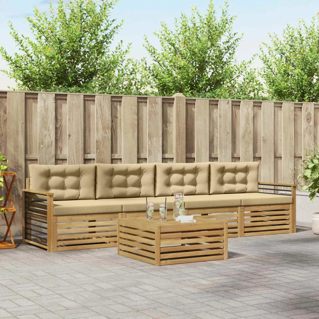 Set di divani da esterno con cuscino 5 pcs Bianco e Beige