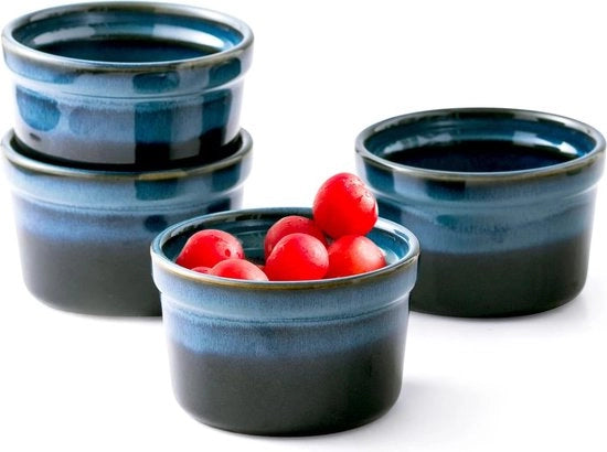 4 forme soufflé, 240 ml ciotole crème brûlée, stampo per pasticcini, piccole teglie per forno, mini teglie per forno, adatto per forno e microonde, blu celeste.