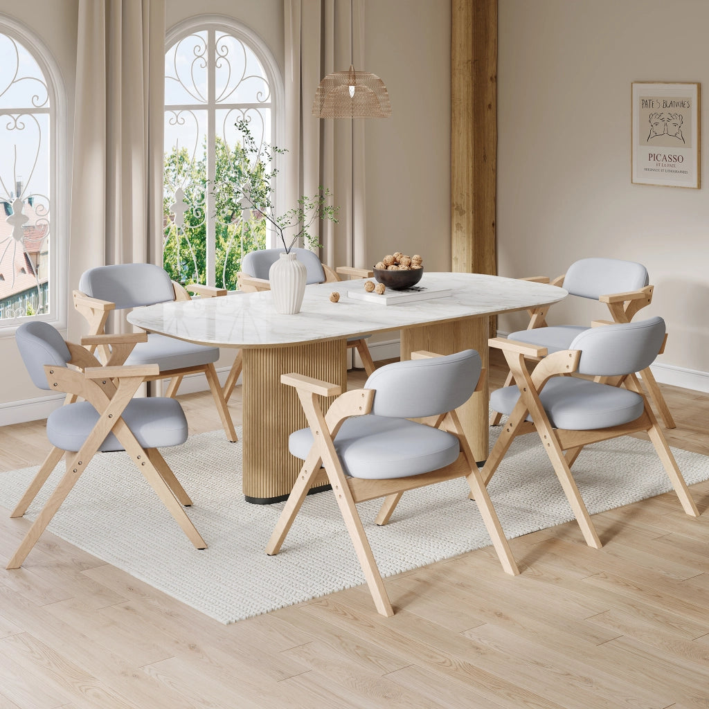 2 sedie da pranzo pieghevoli in legno massello, tessuto effetto lino grigio, con braccioli, salvaspazio