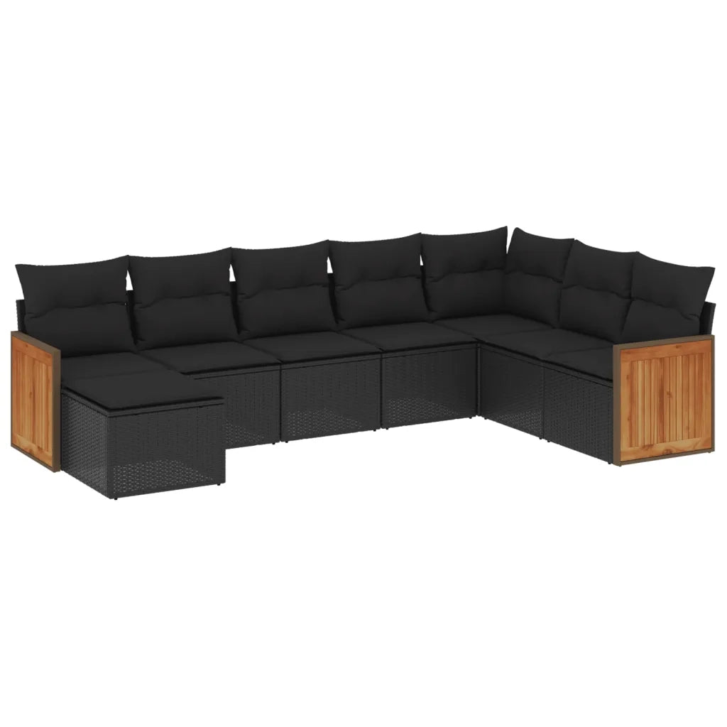 Set Divani da Giardino con Cuscini 8 pz Nero in Polyrattan 3227924