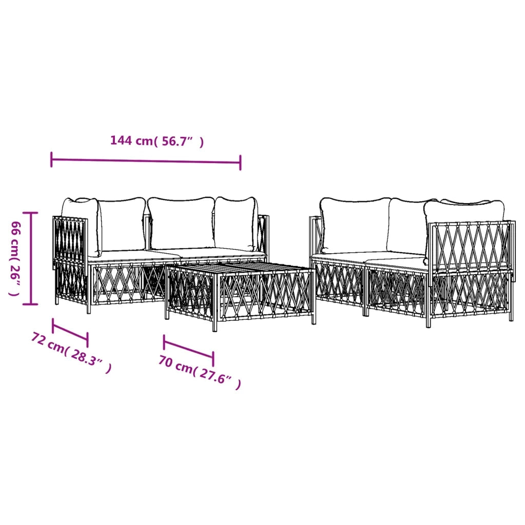 Set Salotto da Giardino 5 pz con Cuscini in Acciaio Bianco 3186824
