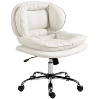 Sedia da Ufficio con Sedile Largo, Ruote, Altezza Regolabile e Funzione Basculante, Grigio