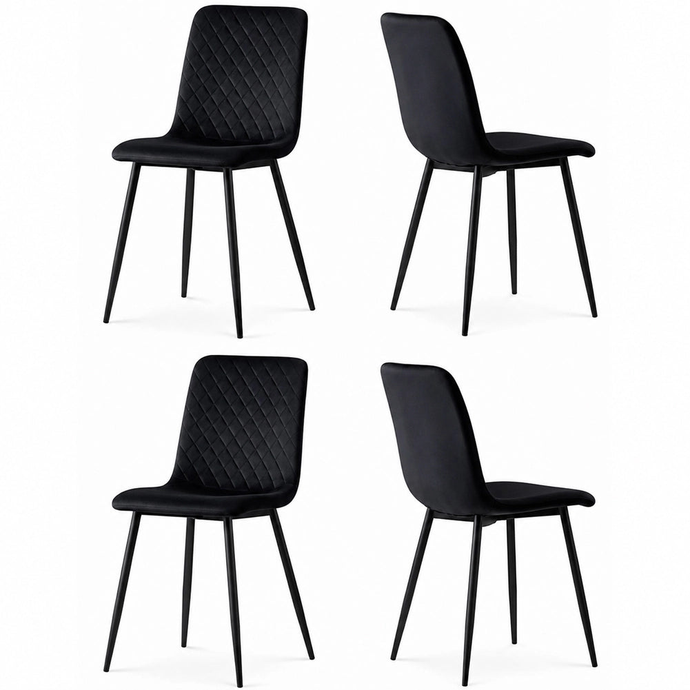 Set 4 Sedie Nero con Rivestimento in Velluto e Piedi Neri Seduta Ergonomica