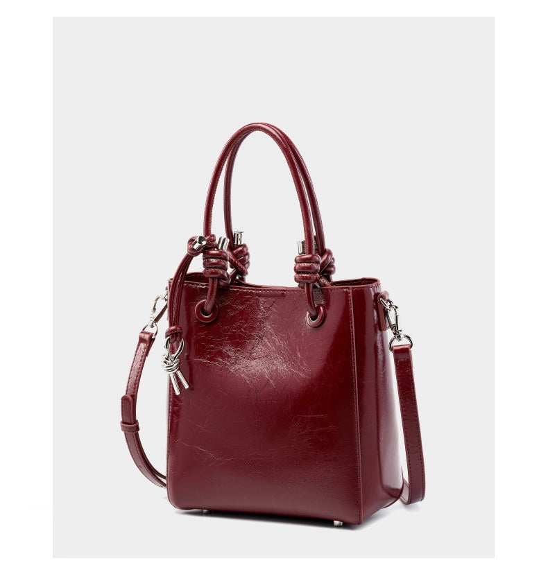 Borsa a mano classica da donna in vera pelle stile retr¨°, colore rosso