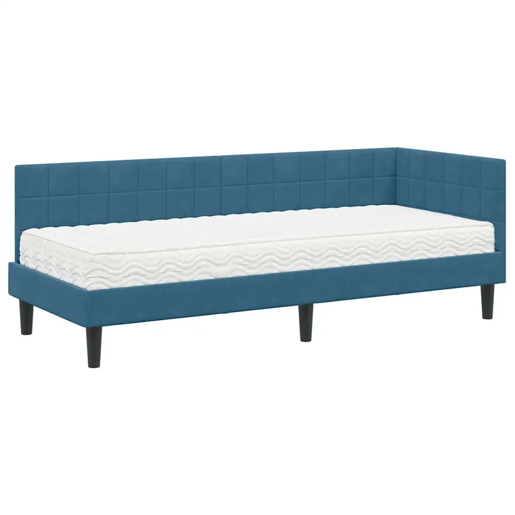Letto singolo | Letto per adulti | Struttura Letto Angolare con Materasso 2 pcs Blu Velluto