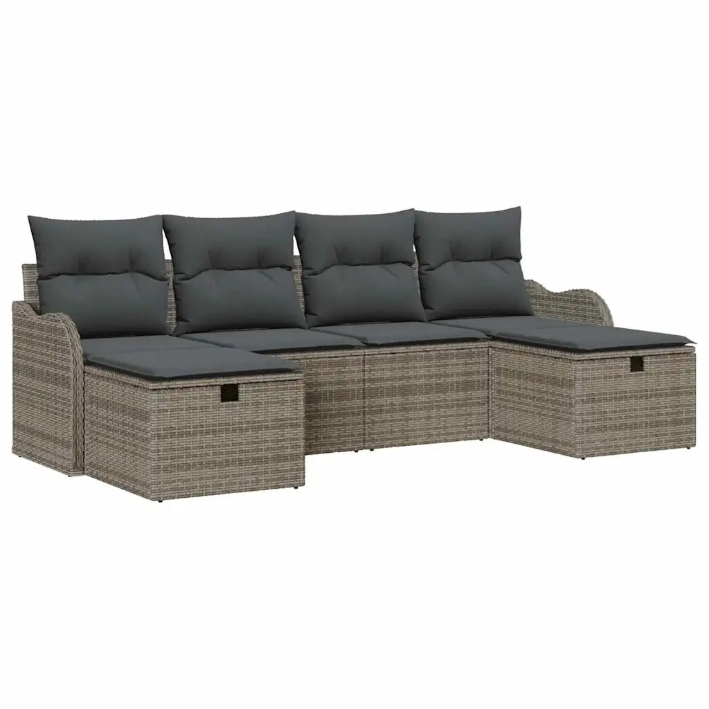 Set Divano da Giardino con cuscino 6 pcs Grigio Poly Rattan