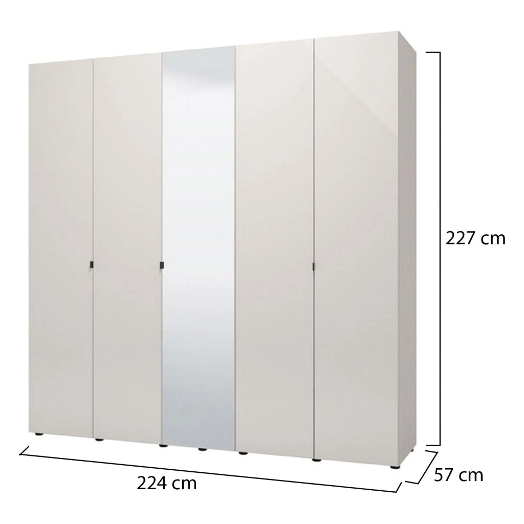 Armadio Camera da Letto Quarrata, Guardaroba Grande Appendiabiti, 224x226.5h cm Bianco Crema