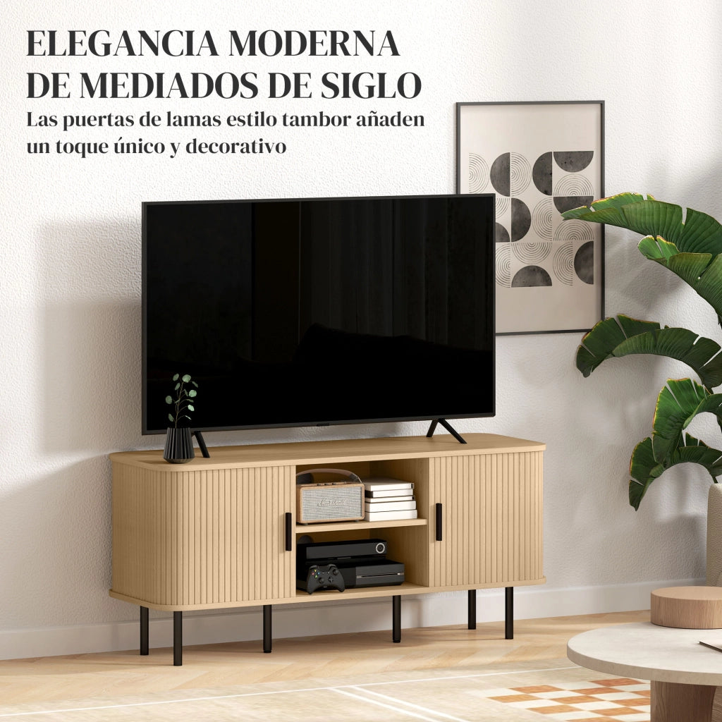 Mobile TV con ante scorrevoli e scaffali aperti ¨C zephmum ¨C rovere 120x40x55 cm