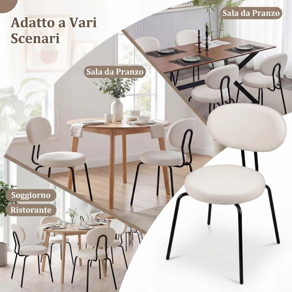 Set di 2 Sedie da Pranzo, Sedia da Cucina Imbottita in Tessuto di Alta Qualità con Gambe in Metallo, Schienale Curvo e Cuscino Morbido, Adatta a Sala da Pranzo, Soggiorno e Camere da Letto