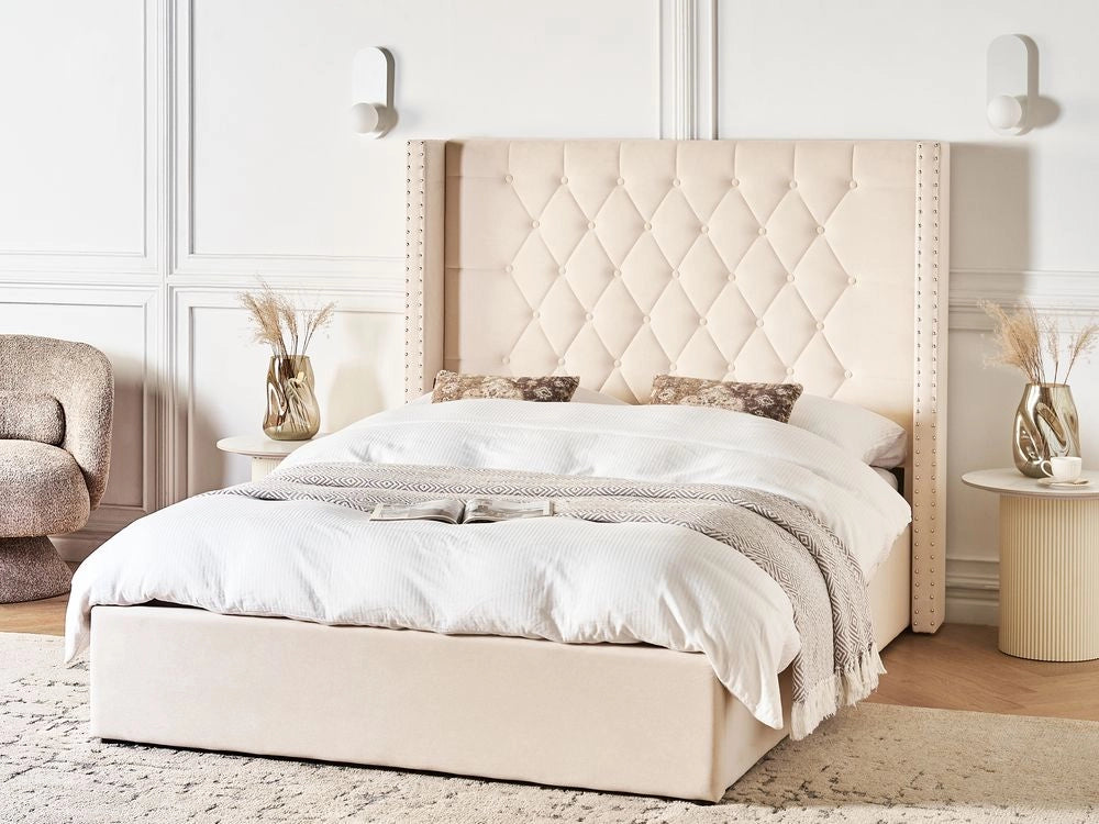Letto contenitore velluto bianco sporco 140 x 200 cm glamour elegante