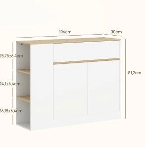 Mobiletto laterale da cucina bianco con cassetto e ripiani regolabili 105x30x81,5 cm