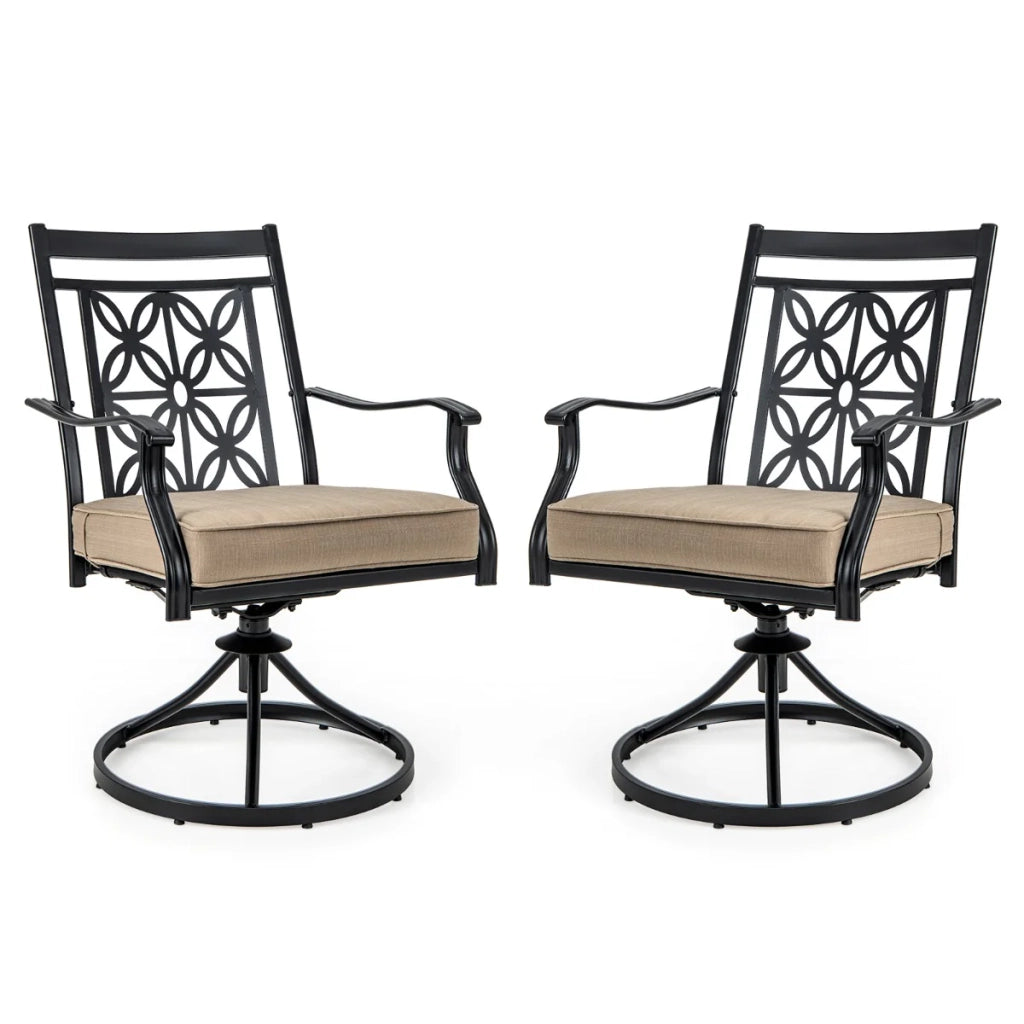 Set di 2 sedie girevoli da giardino 49,5 x 51,5 x 92 cm massimo comfort schienale floreale stile moderno metallo nero 20_0020566