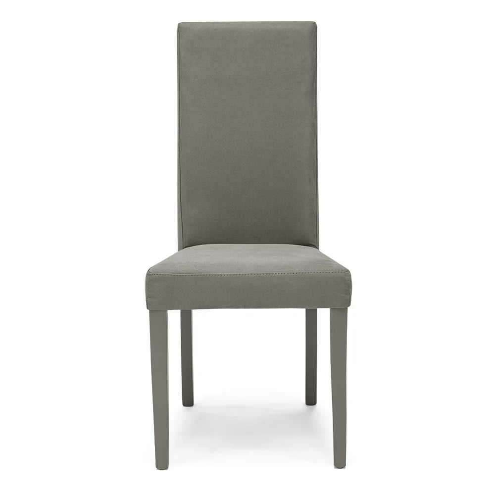 Sedia imbottita per sala da pranzo EDI NEW, MADE IN ITALY, design moderno, rivestimento in tessuto idrorepellente effetto camoscio, gambe in legno in tinta, colore Grigio