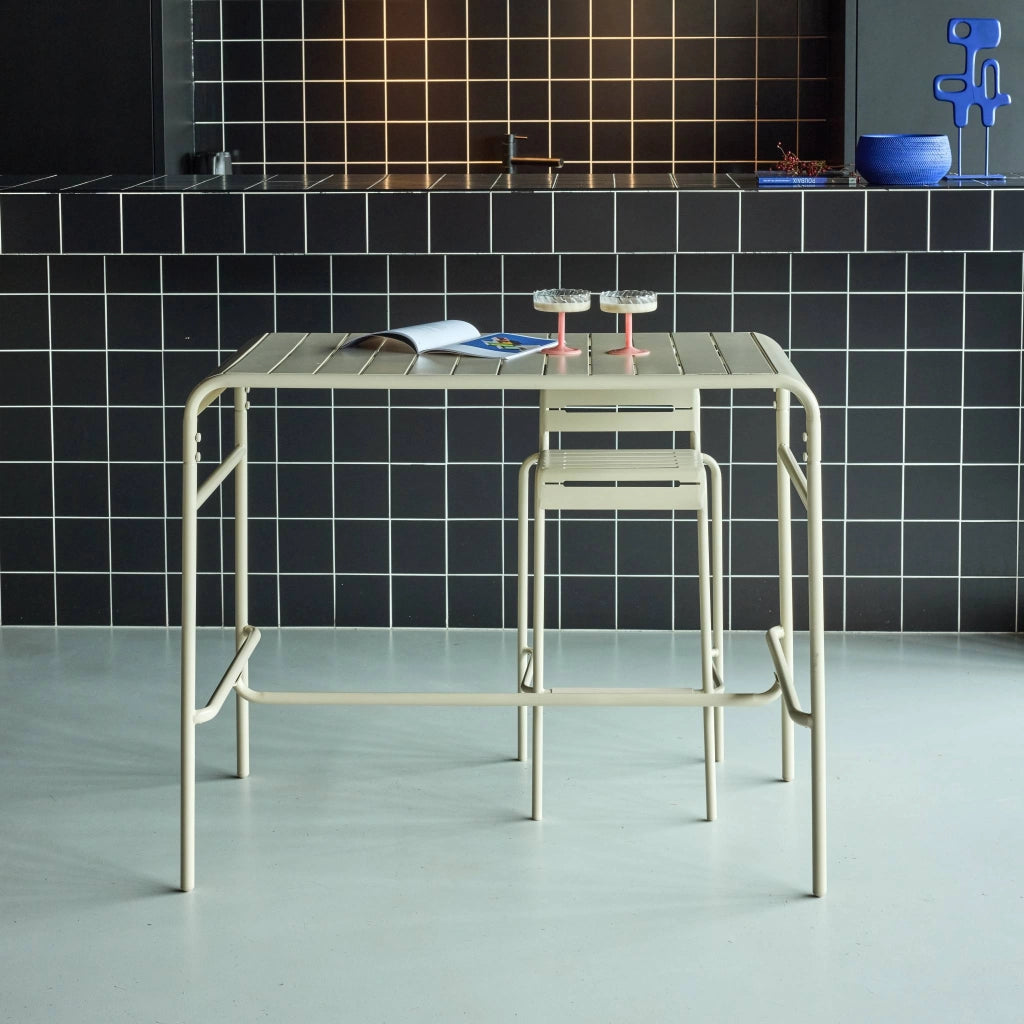 Tavolo alto da giardino in acciaio, 4 posti, 120cm, beige