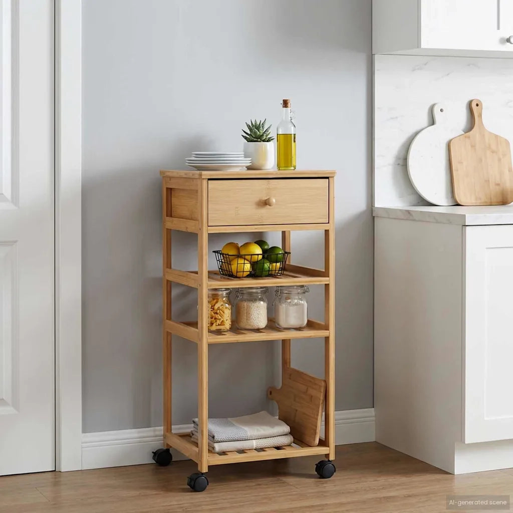 Carrello da Cucina con Ruote Naturale 37 x 36 x 80 cm Bambù