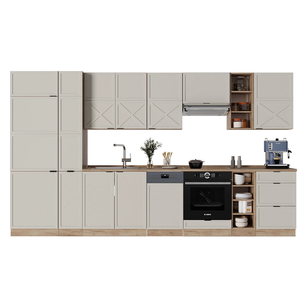 Cucina componibile Fame-Line GrigioBeige/Rovere dorato 355 cm, PL Rovere Vicco