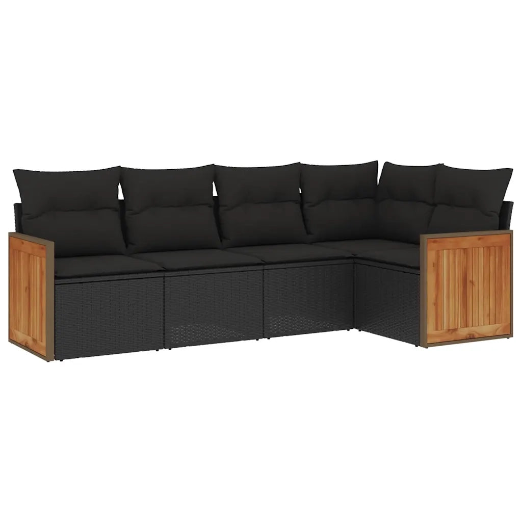 Set Divani da Giardino 5 pz | Set Salotto da Giardino con Cuscini in Polyrattan Nero