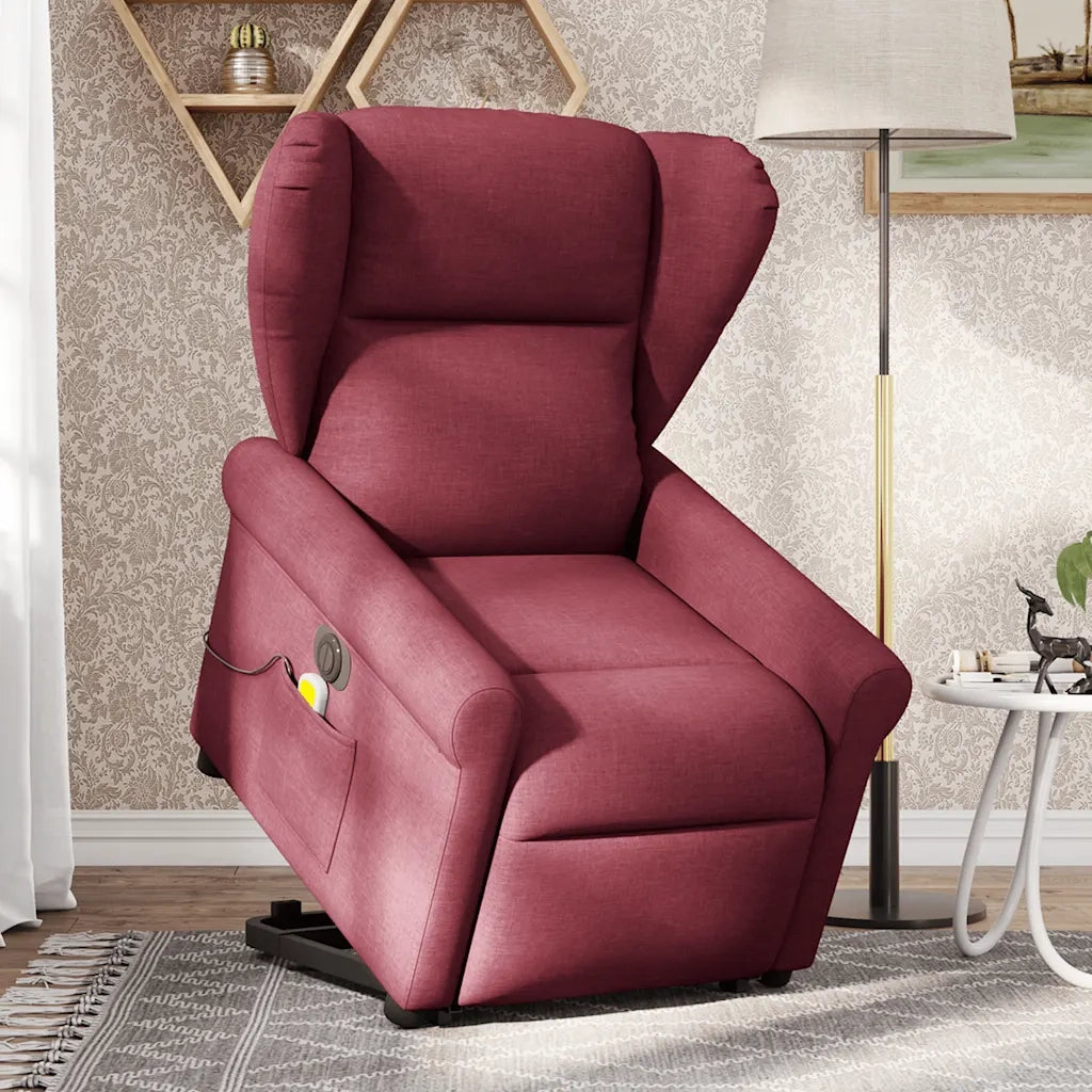 vidaXL Poltrona Alzapersona Massaggiante Elettrica Rosso Vino Tessuto