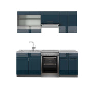 Mobili da cucina Fame-Line Blu scuro lucido/Antracite 200 cm, PL Marmo Vicco
