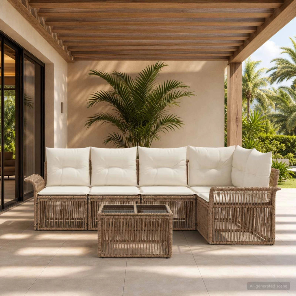 Set Divano da Giardino 6 pz Beige polyrattan 3434832