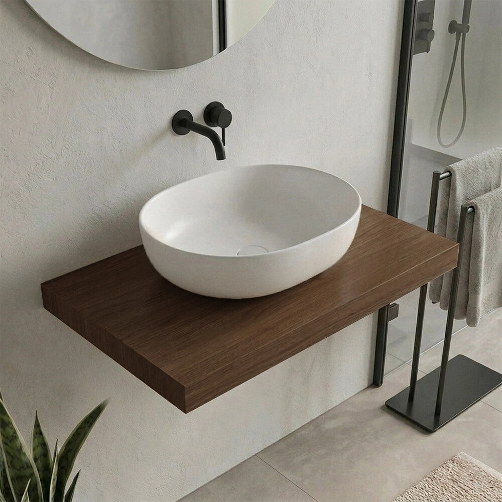 Mensolone bagno 100 cm in legno effetto rovere scuro Levia
