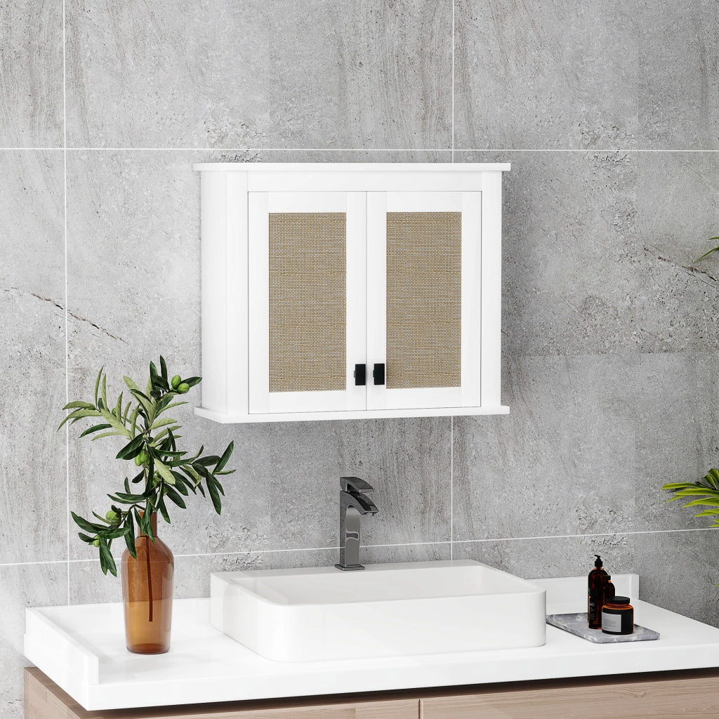 Armadietto Bagno Sospeso con 2 Ante in Rattan ¨C zephmum ¨C 60x19.5x49.4 cm Bianco