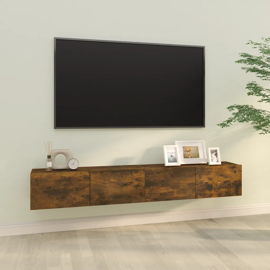 Mobili TV Parete 2pz-Set di 2 Credenza per TV sospesa Rovere Fumo 100x30x30 cm Legno Multistrato