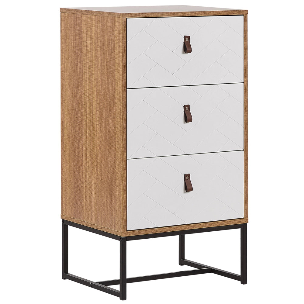 Cassettiera in legno chiaro con gambe in metallo bianco cassettiera 91 x 49 cm mobili da soggiorno tradizionali moderni