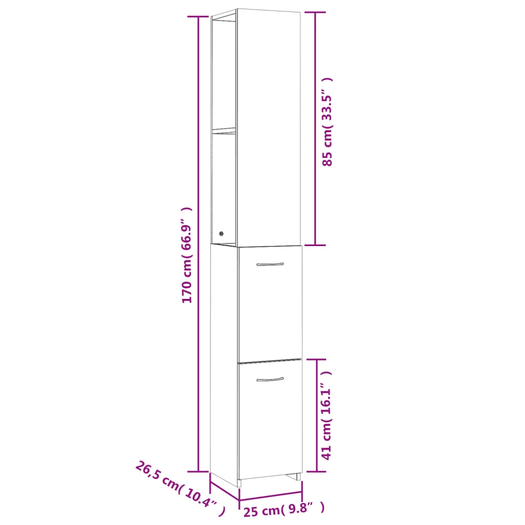 Armadietto Bagno Grigio Cemento 25x26,5x170cm Legno Multistrato 808435