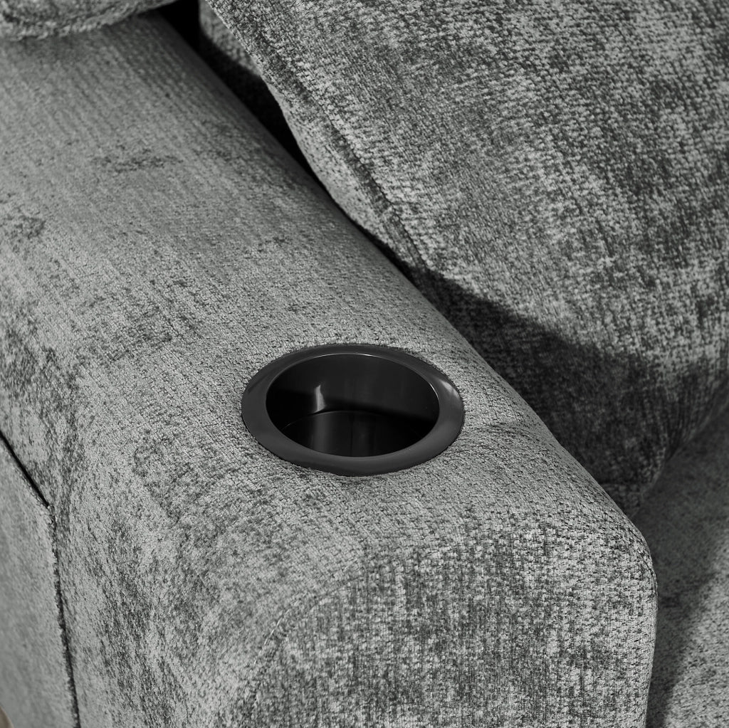 Divano relax a 2 posti con USB; tasche laterali e portabicchieri; 220x100x89 cm; grigio