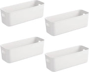 Set di 4 scatole di plastica bianche per magazzino 28 x 9 x 10 cm - Scatole di magazzino strette per bagno e cucina